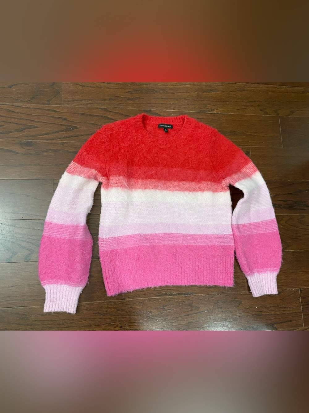 Banana Republic Pink Red Ombré Alpaca Blend Sweater Crewneck with Puff Sleeves S